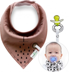 Hnědý dětský šátek/slintáček s držákem na dudlík