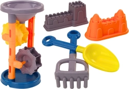 Sada na písek s mlýnkem, lopatkou, hráběmi a formičkami – oranžová