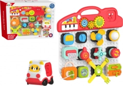 smyslová tabule pro děti – interaktivní vzdělávací panel s pianem, 15 prvků