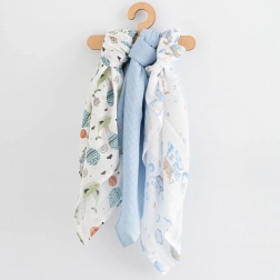 Bavlněné pleny s potiskem NEW BABY 70 × 80 cm, 3 ks – pro kluky