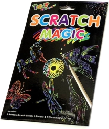 Duhové škrabací listy se šablonami a dřevěným perem