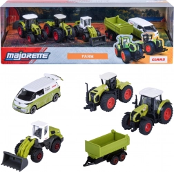 Majorette Claas Farm set 5 vozidel – traktory, přívěs a Volkswagen