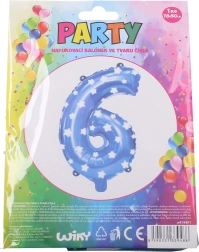 Nafukovací balónek číslo 6 modrý s hvězdičkami 78 × 50 cm