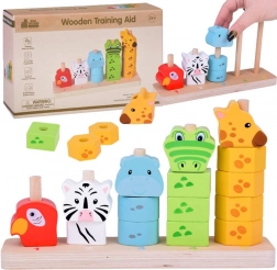 Dřevěná stohovací hra se zvířátky pro učení barev a čísel