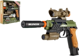 Plastová pistole se světlem a zvukem na baterie s doplňky