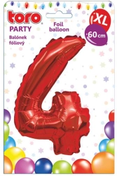 Fóliový balónek číslice 4, 60 cm, červený