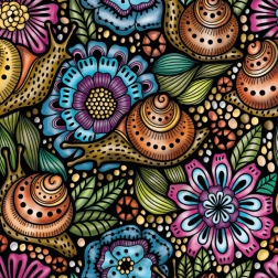 Čtvercové puzzle Q Life: šneci na květinách, 72 dílků