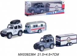 Terénní džíp s přívěsem na kempování – pull-back kovový model