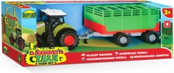 Traktor s vlečkou na seno na baterie