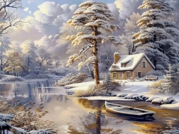 Diamantové malování – zimní chata 30 × 40 cm