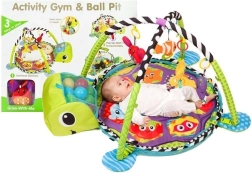 Vzdělávací hrací deka pro kojence želva 3v1 s bazénkem a míčky