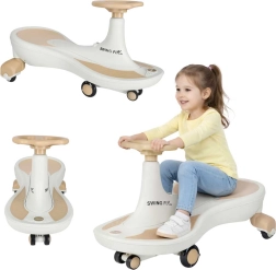 Dětské gravitační odrážedlo Swing Fix S4 s LED koly a hudbou – Béžovo-bílé
