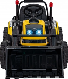 Dětský elektrický buldozer s lopatou, 12 V, dálkové ovládání, pomalý rozjezd, FM rádio a LED – žlutý
