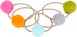Gumičky do vlasů s barevnými bambulkami - 5 ks
