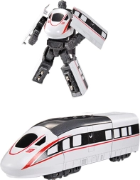 Kovový transformovatelný rychlovlak – robot bílý