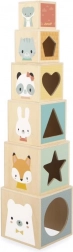dřevěná skládací věž z kostek se zvířátky JANOD