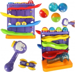 Interaktivní kuličková dráha 3v1 s kladívkem, pingvin a autíčko