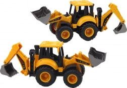 stavební vozidlo – žlutý bagr se dvěma lžicemi a regulací