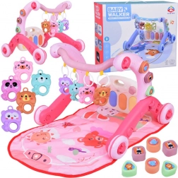 edukační hrací deka 3v1 s chodítkem, pianem a závěsnými hračkami