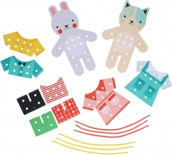 Provlékání oblékaček s motivem kočky a králíčka