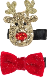 Sponky do vlasů se sobem a mašlí – 2 ks