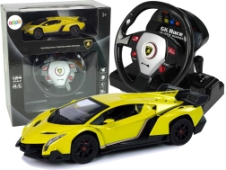 Dálkově ovládané Lamborghini Veneno žluté 1:24 – volantový ovladač 2,4 GHz, světla a zvuky