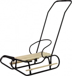 Kovové sáně s tlačnou rukojetí, opěrkou a popruhem – černé