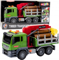 Nákladní auto na přepravu dřeva s jeřábem a světly