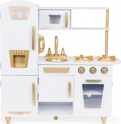 Velká dřevěná kuchyňka pro děti, bílá a zlatá, ECOTOYS
