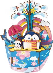 Dřevěné 3D puzzle Hrací skříňka Tučňák v oceánu