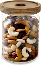 Skleněná dóza na sypké potraviny s dřevěným víčkem a těsněním 970 ml