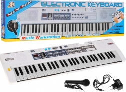 Bílý dětský klávesový set s mikrofonem, nahráváním a stereo reproduktory