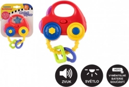 Chrastítko ve tvaru auta se světlem a zvukem, plast, 10 × 11 cm, na baterie, 3m+