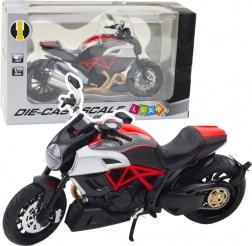 kovový sportovní motocykl 1:12 se světly a zvuky – černý se zlatými a červenými prvky
