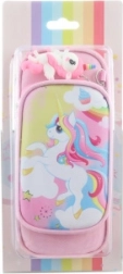 Růžový penál s motivem jednorožce s přívěskem