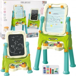 Edukační oboustranná tabule na stojanu se zelenými doplňky 3v1