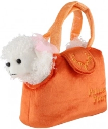 Plyšový pejsek v oranžové kabelce pro děti 19 cm
