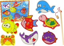Dřevěná Magnetická Sada Na Rybaření S Barevnými Rybičkami