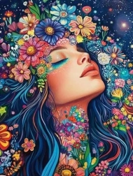 Diamantové malování Dívka v květinách 30 × 40 cm
