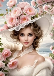 Diamantové malování – dívka v květinovém klobouku 30 × 40 cm