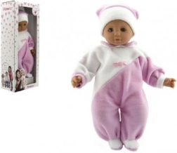 Panenka miminko 50 cm s látkovým tělem, růžovobílý overal