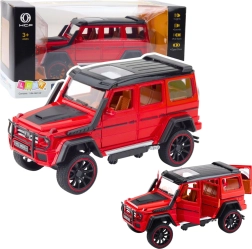 Kovový terénní vůz s natahovacím pohonem, otevírací dveře, červený 1:22