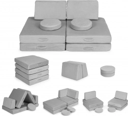 velká skládatelná modulární dětská pohovka, 8 měkkých polštářů – šedá ecotoys