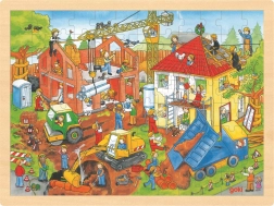 Goki dřevěné puzzle Na staveništi 96 dílků