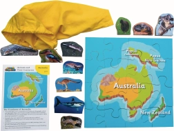 Dřevěné puzzle Austrálie a její zvířata 16 dílků a 10 zvířat