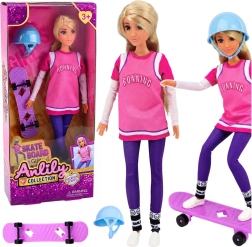 Anlily skateboardistka – panenka s fialovým skateboardem a helmou 30 cm