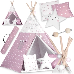 Dětské teepee se světýlky NUKIDO – růžové s hvězdičkami