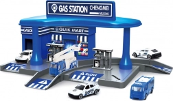 Policejní čerpací stanice s dvěma autíčky