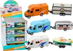 Hračka Terénní Auto S Lodí Nebo Karavanem Kovový Pohon