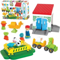 Mochtoys Kostičky Pin Bricks Farma v krabici 100 ks + 3 figurky